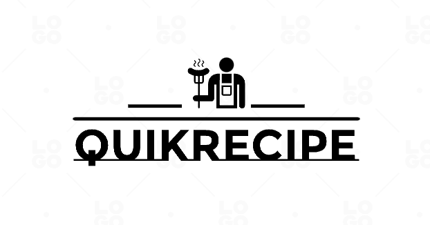 logo says quikRecipe with a person above holding a sausage on a fork